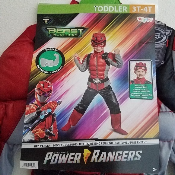 NEW Red Ranger Saban's Power Ranger Beast Morphers Halloween Costume 2T Toddler - Picture 3 of 8